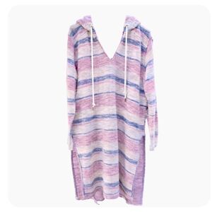 Free People Baja Striped Hooded Dress L Boho Oversized Tunic FP Beach